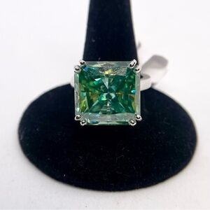 16 Ct Square Radiant Cut Moissanite Ring Vivid Blue Green Luxury Cocktail Ring
